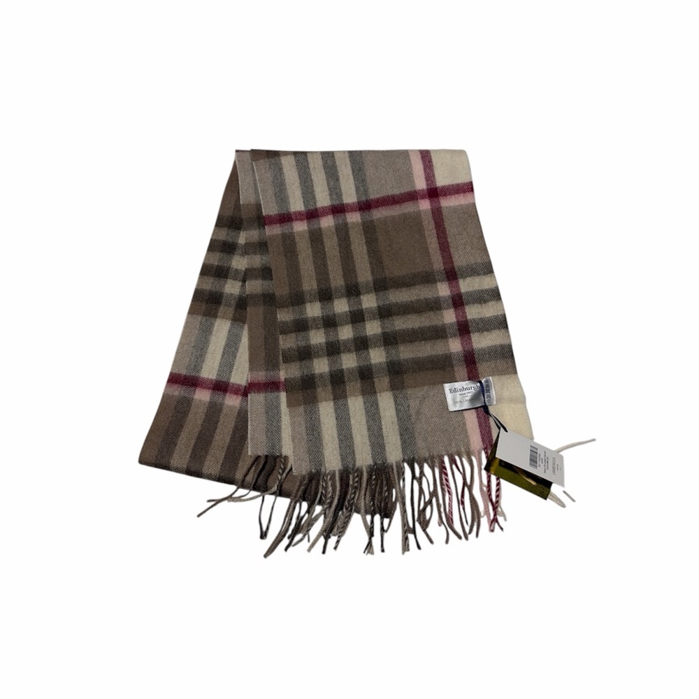 Edinburgh 100% Lambswool Plaid Tartan Scarf Chequer Shrimp NWT Classic Preppy